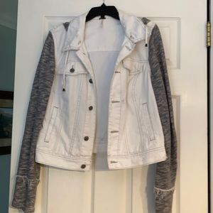 Distressed jacket with fabric sleeves